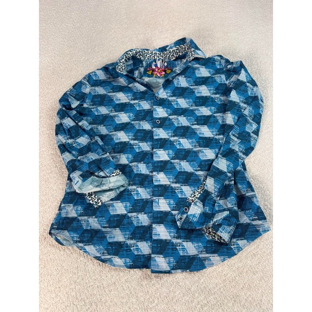 Robert Graham Long‎ Sleeve Button Up Shirt Blue Geometric Classic Fit Medium